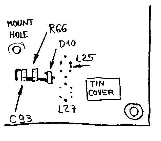 70cm RF unit, showing the capacitor C93 to be removed. 